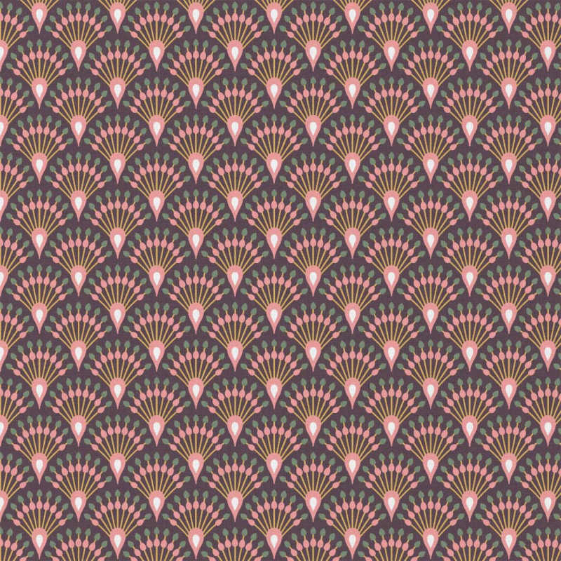 Printed Cotton GINZA Eggplant / Pink